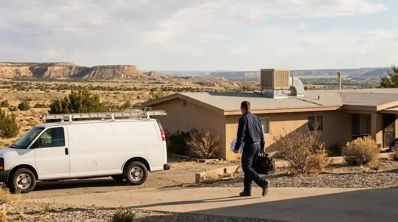 Technician arriving at a ranch home in San Juan County