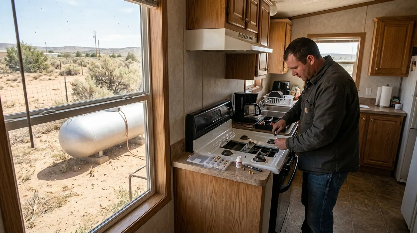 Technician converting a gas range to propane in Lee Acres